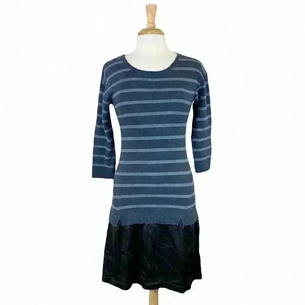Garnet Hill Women's Dress Size Extra Small XS Teal Striped Scoopneck Wool Blend